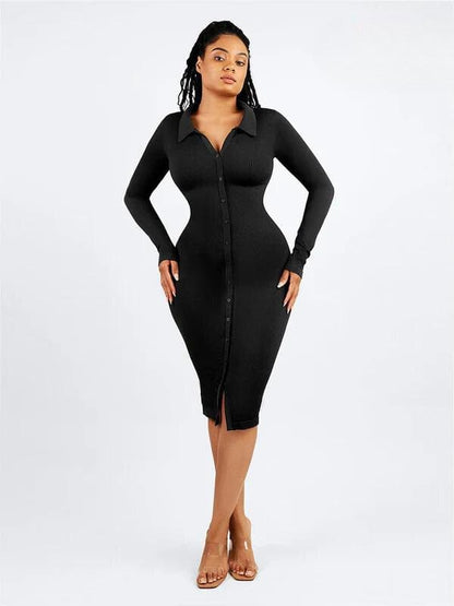 Tummy Control Retro Long Sleeve Shapewear Shirt Dress