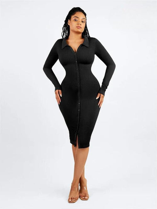 Tummy Control Retro Long Sleeve Shapewear Shirt Dress