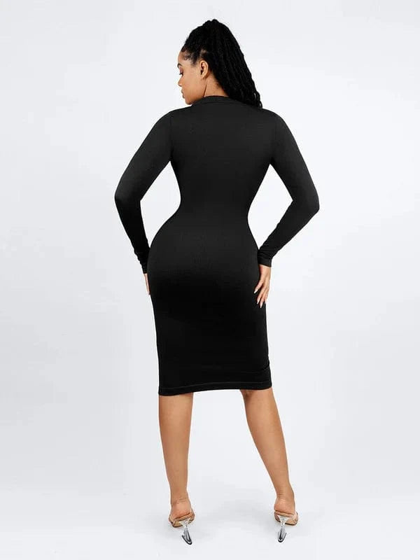 Tummy Control Retro Long Sleeve Shapewear Shirt Dress