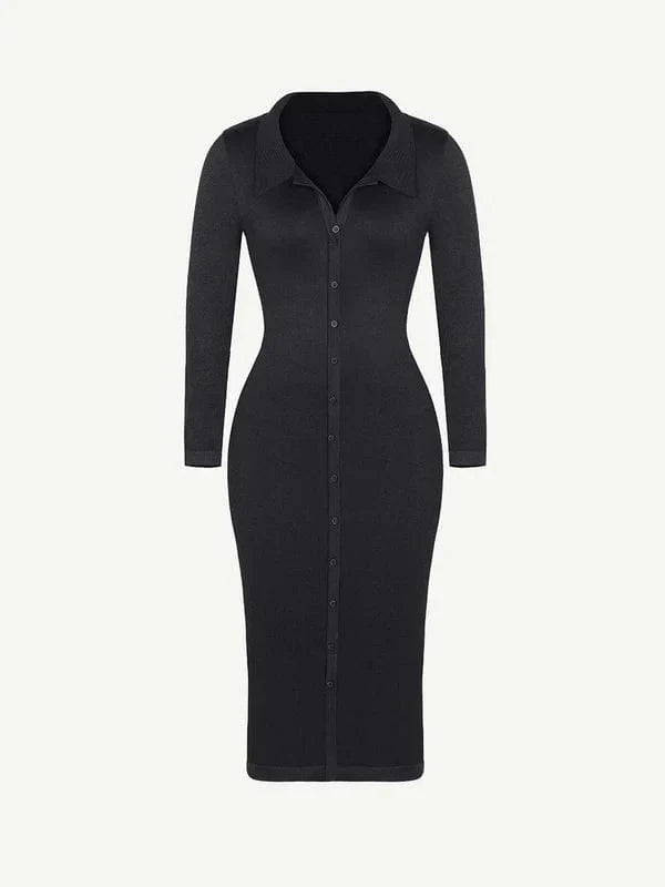 Tummy Control Retro Long Sleeve Shapewear Shirt Dress