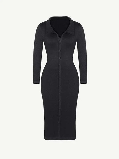Tummy Control Retro Long Sleeve Shapewear Shirt Dress