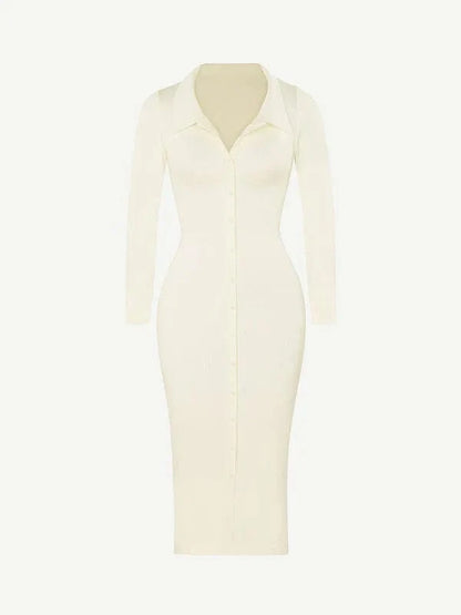 Tummy Control Retro Long Sleeve Shapewear Shirt Dress