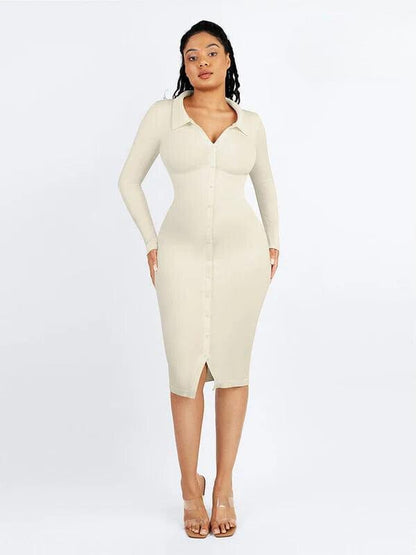 Tummy Control Retro Long Sleeve Shapewear Shirt Dress