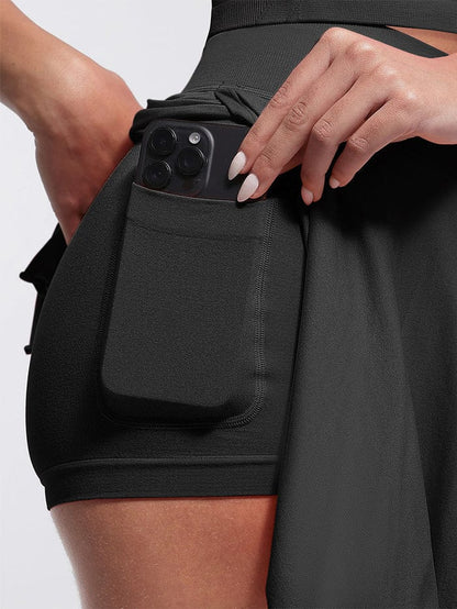 Women's Sport Tennis Skirt with Built-In Shorts and Pockets