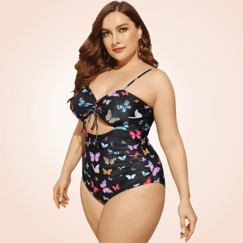 Plus Size Butterfly Print Rib One Piece Swimwear