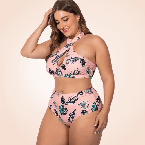 Two Piece Plus Size Floral Cross Bikini Beach Swimwear