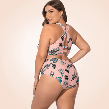 Two Piece Plus Size Floral Cross Bikini Beach Swimwear