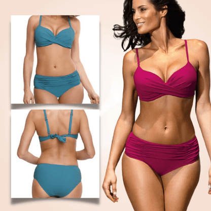 Multicolor Drawstring Back Two Piece High Waisted Bikini