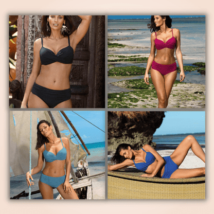 Multicolor Drawstring Back Two Piece High Waisted Bikini