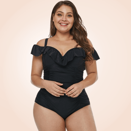 Tummy Control Swimsuit V Ruffles Tucky Folds Swimwear