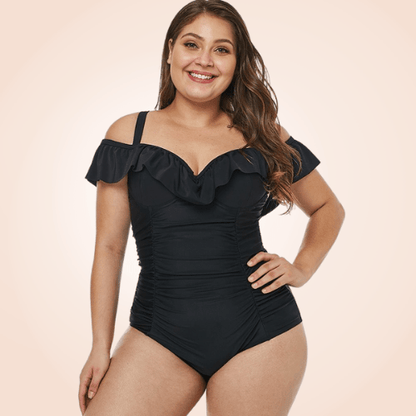 Tummy Control Swimsuit V Ruffles Tucky Folds Swimwear