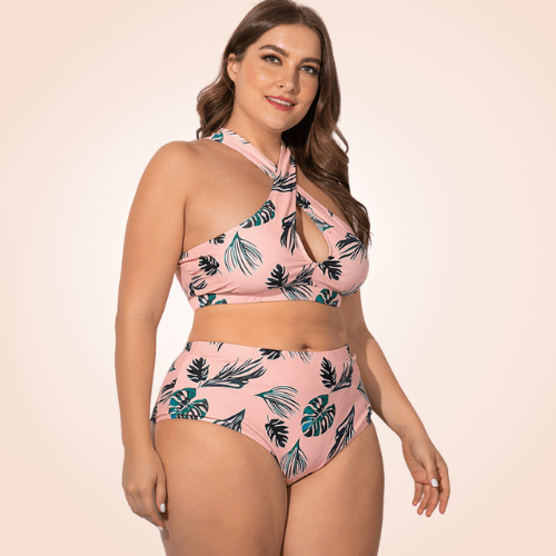 Two Piece Plus Size Floral Cross Bikini Beach Swimwear