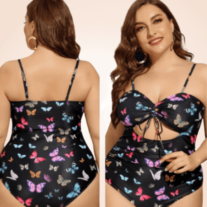 Plus Size Butterfly Print Rib One Piece Swimwear