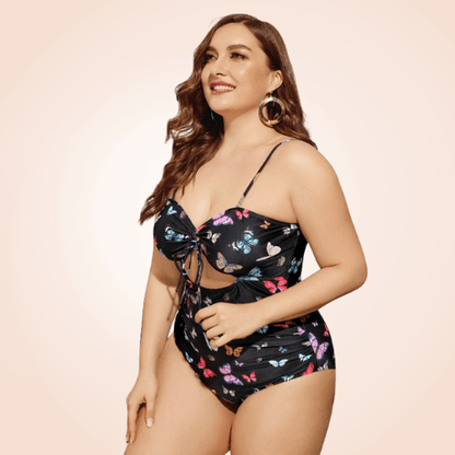 Plus Size Butterfly Print Rib One Piece Swimwear