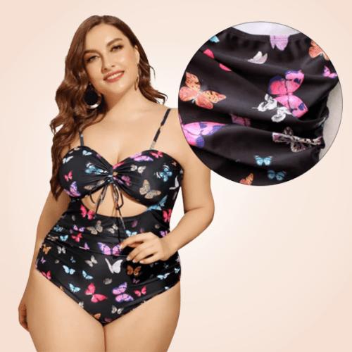 Plus Size Butterfly Print Rib One Piece Swimwear