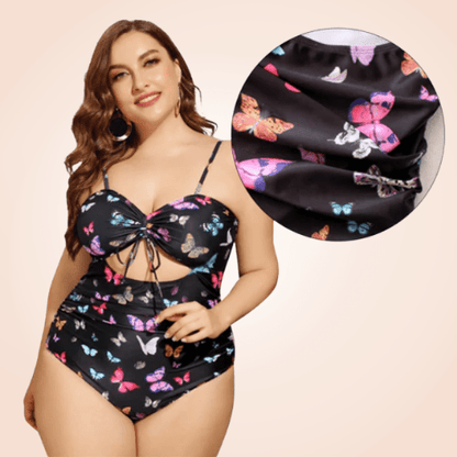 Plus Size Butterfly Print Rib One Piece Swimwear