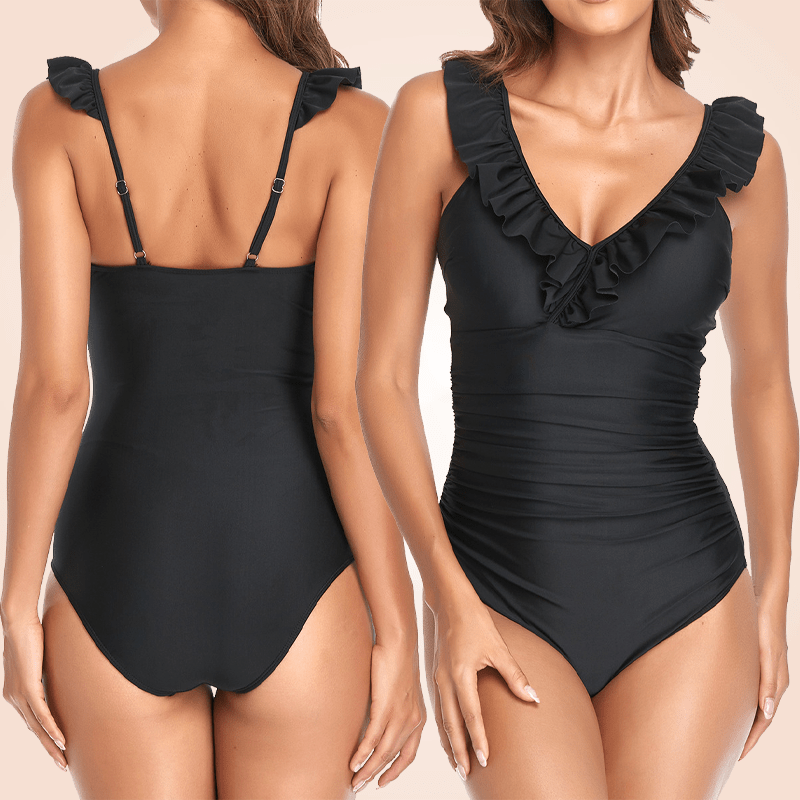 Retro Front Criss-Cross Ruffle One Piece Swimsuit