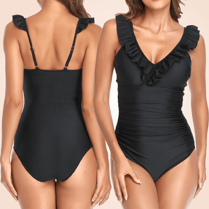 Retro Front Criss-Cross Ruffle One Piece Swimsuit