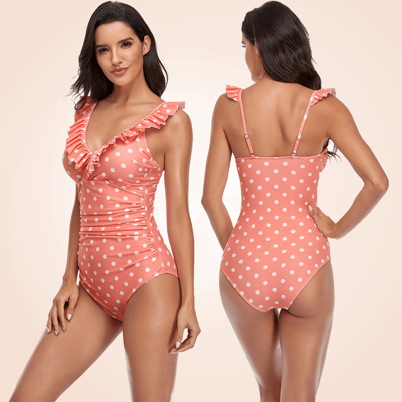 Retro Front Criss-Cross Ruffle One Piece Swimsuit
