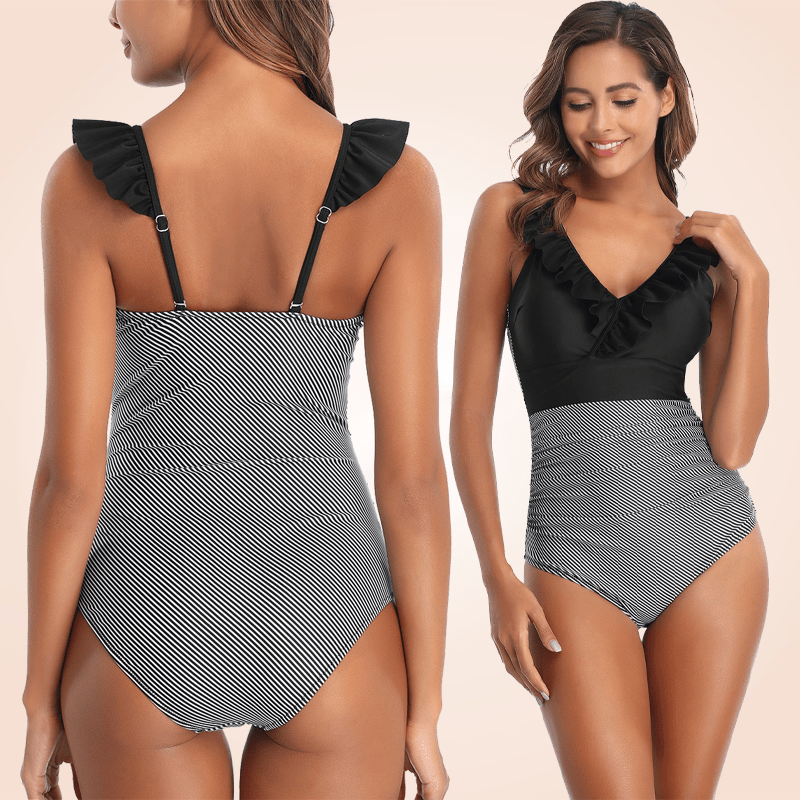 Retro Front Criss-Cross Ruffle One Piece Swimsuit