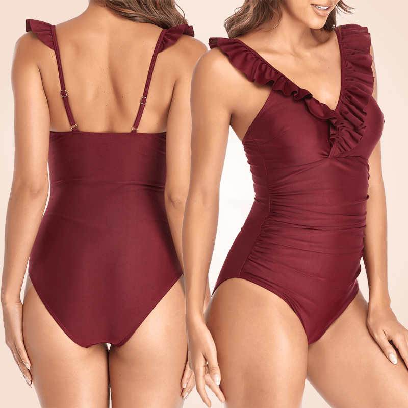 Retro Front Criss-Cross Ruffle One Piece Swimsuit