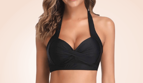 Retro Halter Twisted Front Buckle High Waisted Bikini Set