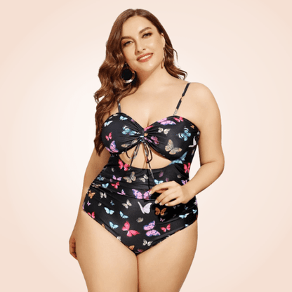 Plus Size Butterfly Print Rib One Piece Swimwear