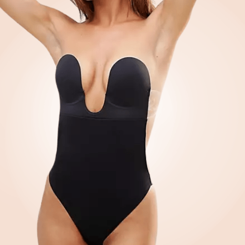 Deep U-Plunge Self Adhesive Backless Invisible Low Back One Piece Bodysuit