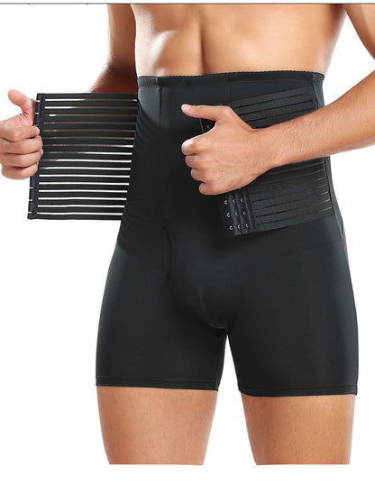 Men's Body Sculpting High-Waist Compression Shaping Shorts Breathable Slimming Shorts with Waistband Support & Removable Hip Pads