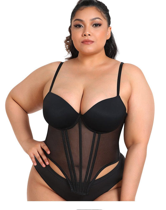Women's Plus Size Waist Trainer Sheer Bustier Corset Top