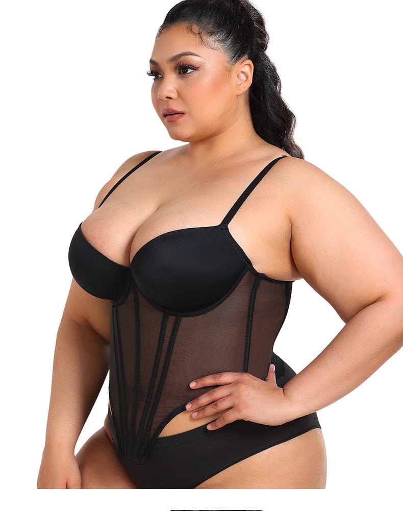 Women's Plus Size Waist Trainer Sheer Bustier Corset Top