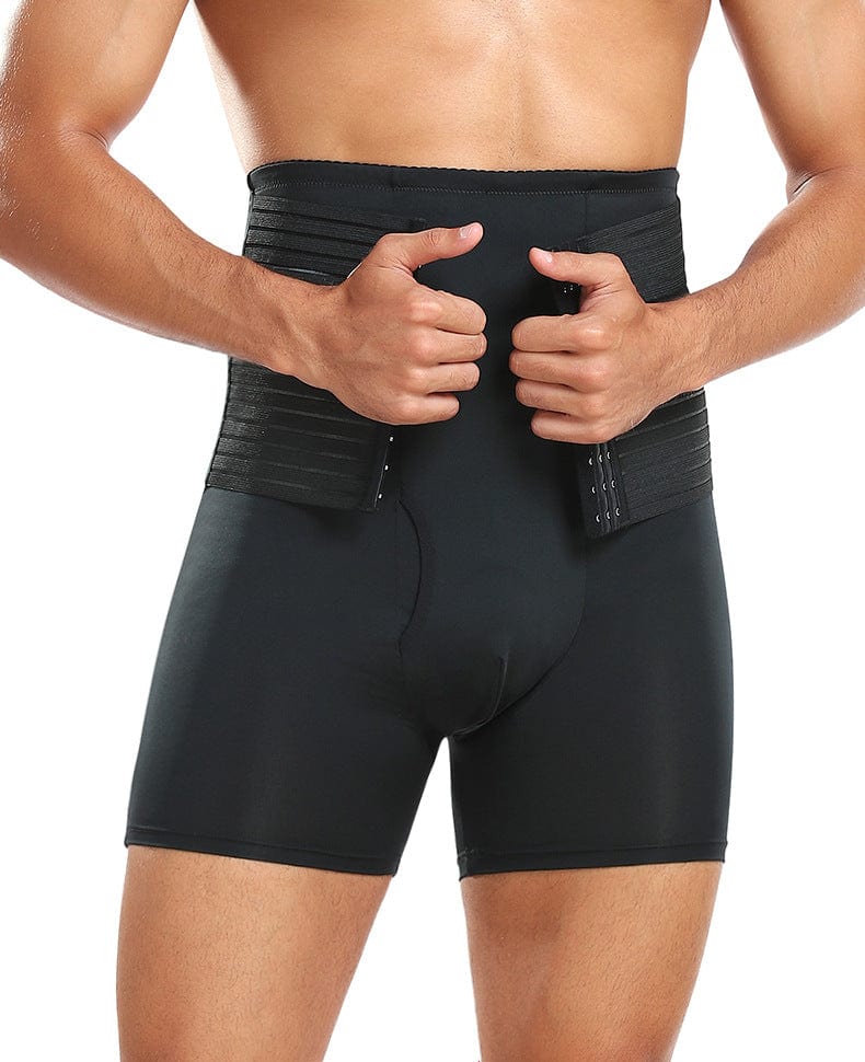 Men's Body Sculpting High-Waist Compression Shaping Shorts Breathable Slimming Shorts with Waistband Support & Removable Hip Pads