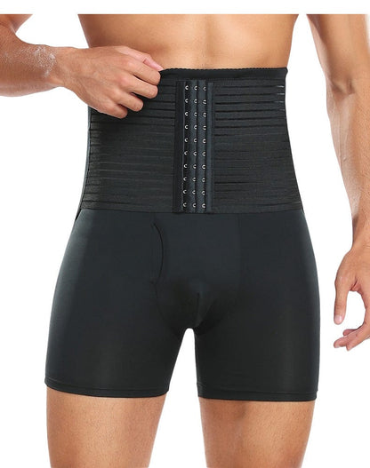 Men's Body Sculpting High-Waist Compression Shaping Shorts Breathable Slimming Shorts with Waistband Support & Removable Hip Pads