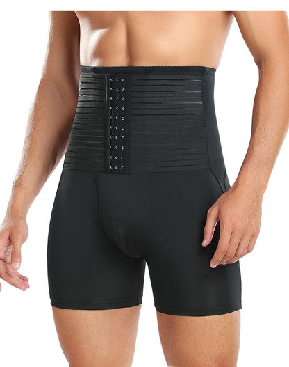 Men's Body Sculpting High-Waist Compression Shaping Shorts Breathable Slimming Shorts with Waistband Support & Removable Hip Pads