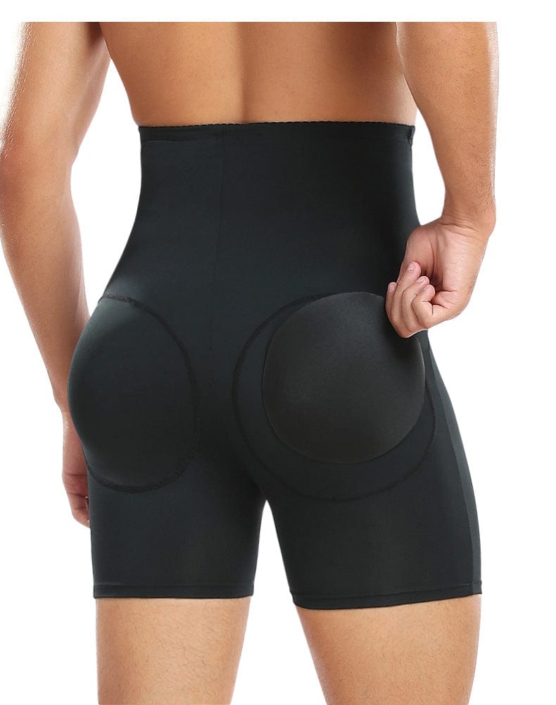 Men's Body Sculpting High-Waist Compression Shaping Shorts Breathable Slimming Shorts with Waistband Support & Removable Hip Pads