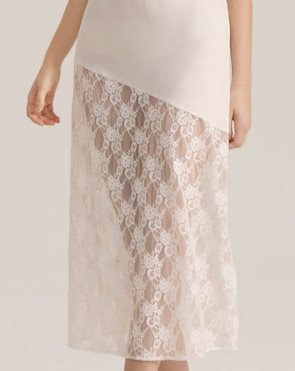 Semi-sheer Lace Satin Camisole Long Dress for Women