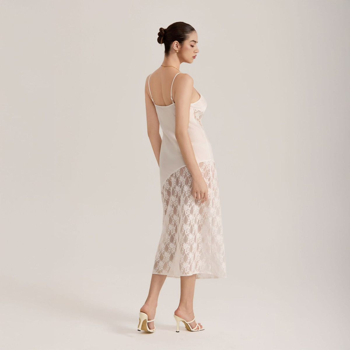 Semi-sheer Lace Satin Camisole Long Dress for Women