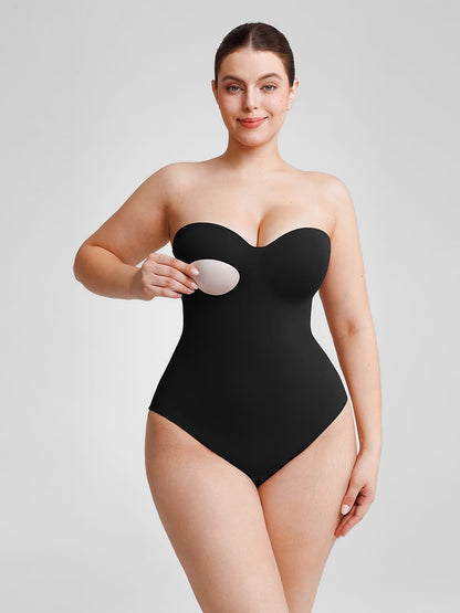 Seamless Underwire Half Cup Shapewear Bodysuit with Removable Pads