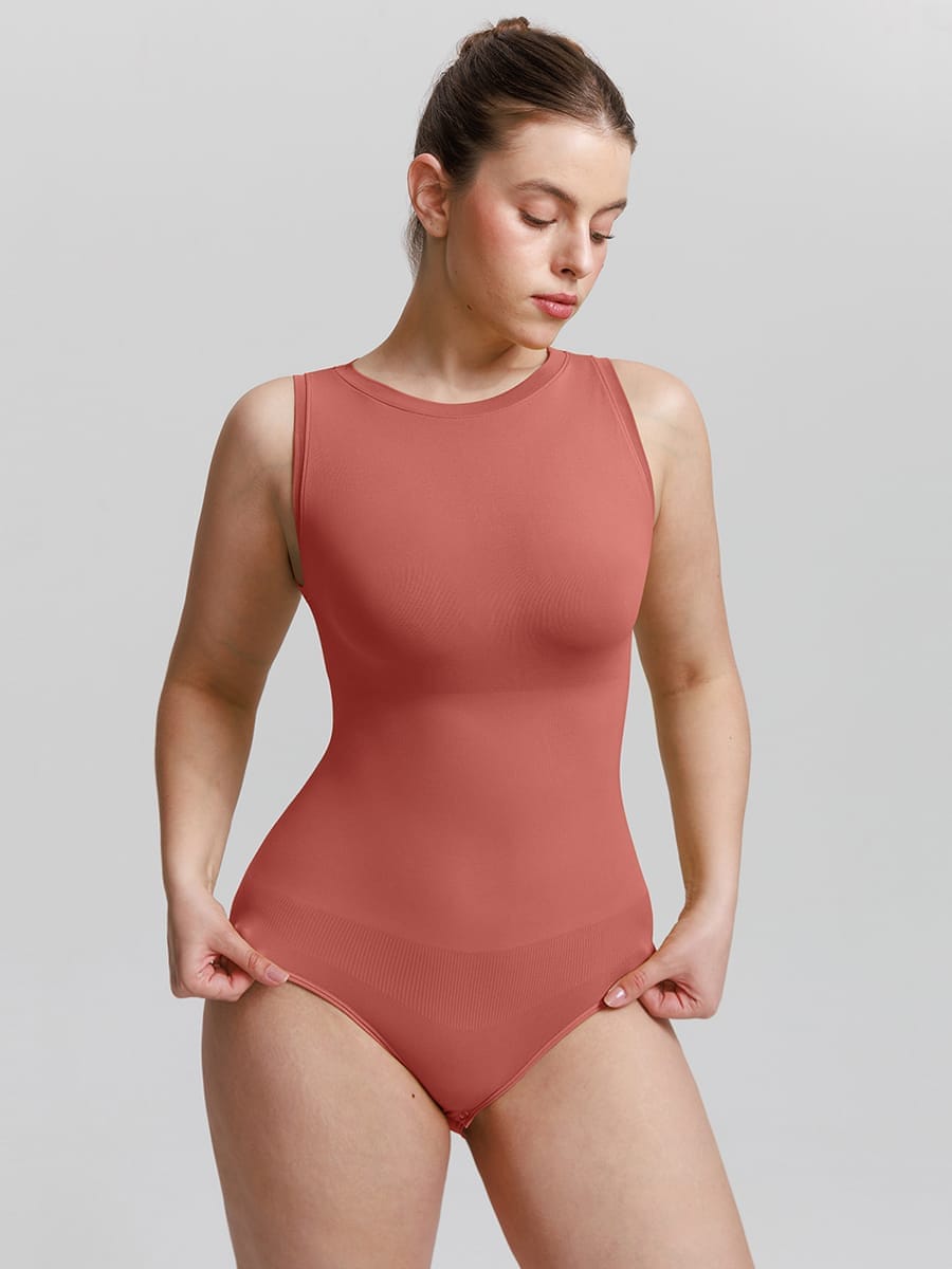 Seamless Shapewear Bodysuit with Tummy Control & Crew Neck