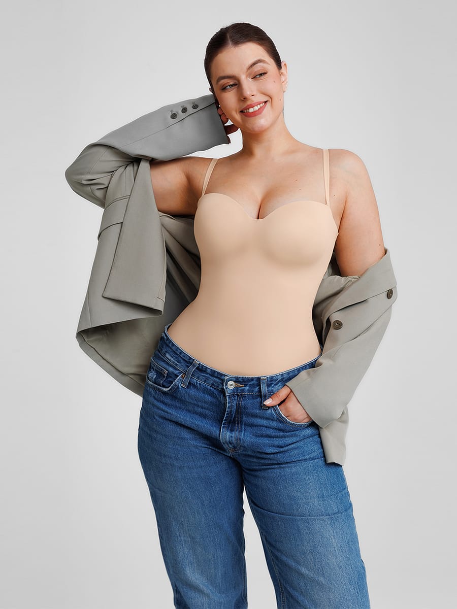 Seamless Underwire Half Cup Shapewear Bodysuit with Removable Pads