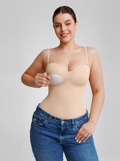 Seamless Underwire Half Cup Shapewear Bodysuit with Removable Pads