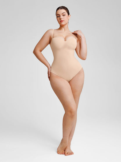 Seamless Underwire Half Cup Shapewear Bodysuit with Removable Pads