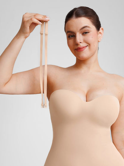 Seamless Underwire Half Cup Shapewear Bodysuit with Removable Pads