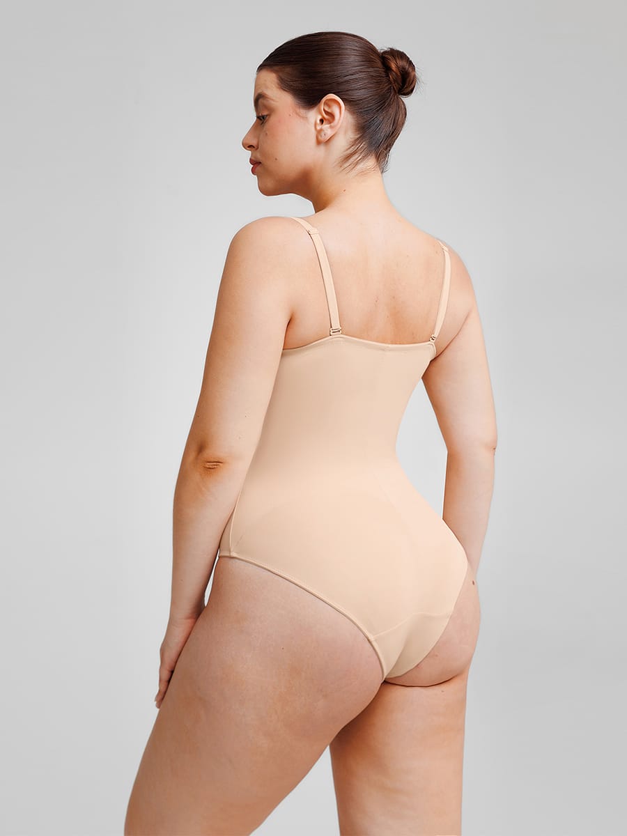 Seamless Underwire Half Cup Shapewear Bodysuit with Removable Pads