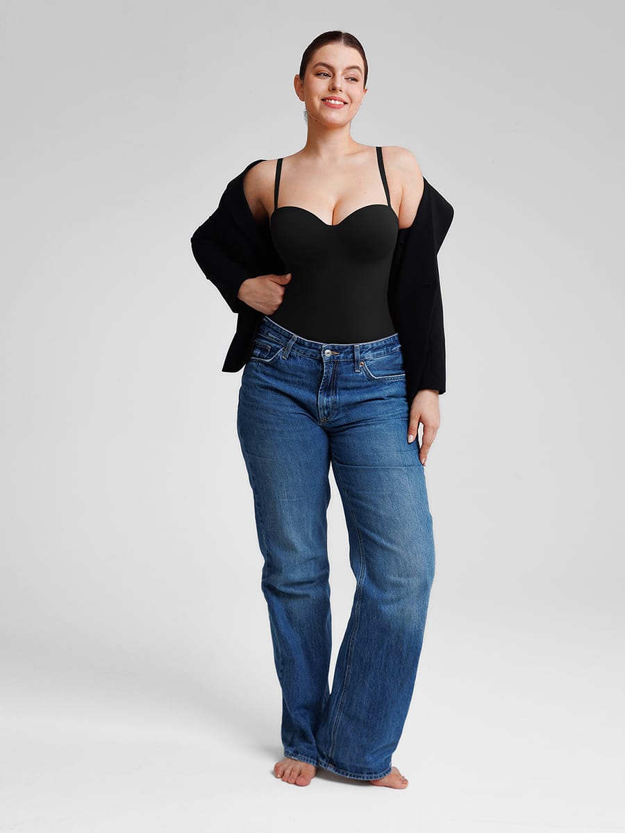 Seamless Underwire Half Cup Shapewear Bodysuit with Removable Pads