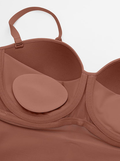 Seamless Underwire Half Cup Shapewear Bodysuit with Removable Pads