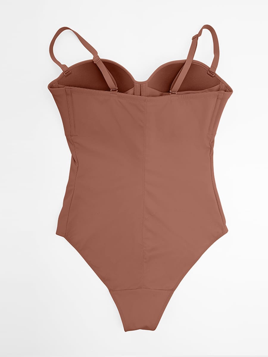 Seamless Underwire Half Cup Shapewear Bodysuit with Removable Pads