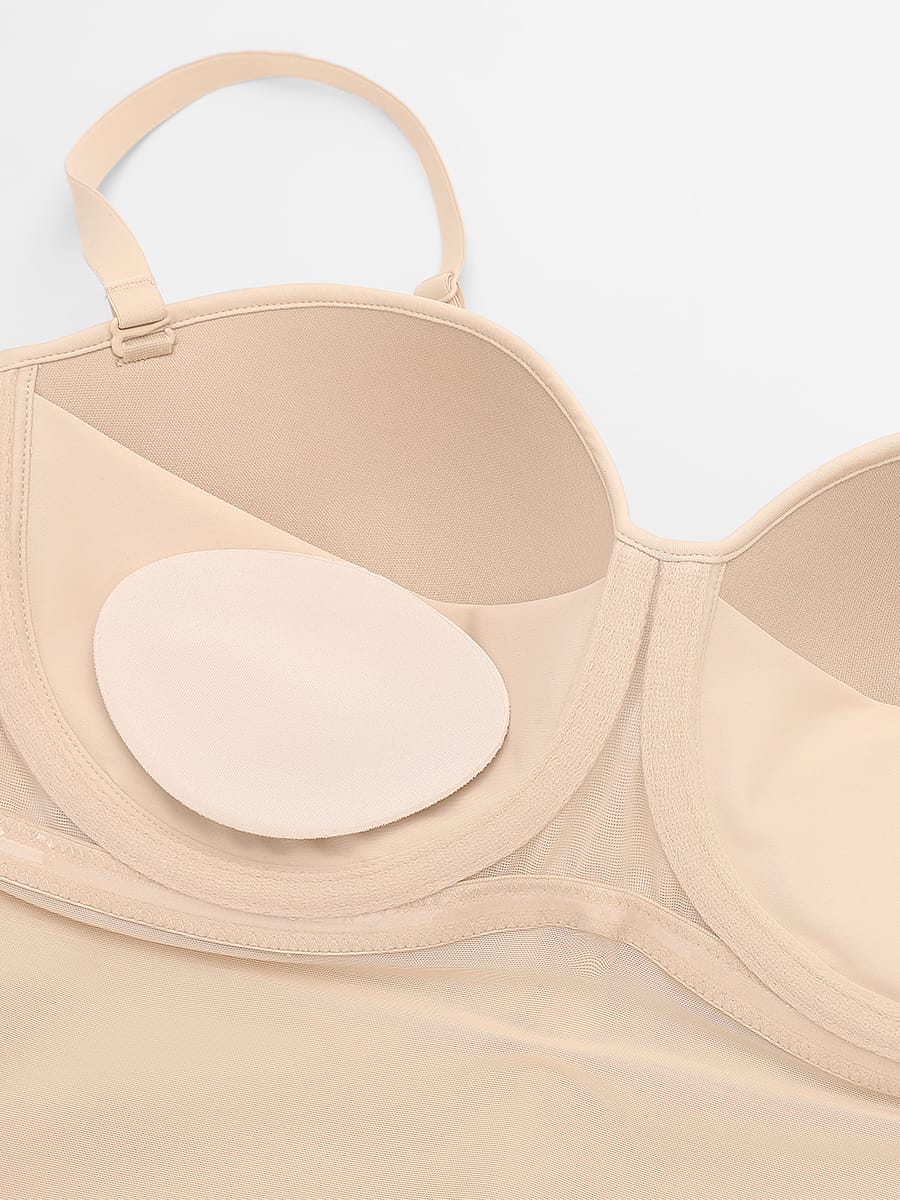Seamless Underwire Half Cup Shapewear Bodysuit with Removable Pads