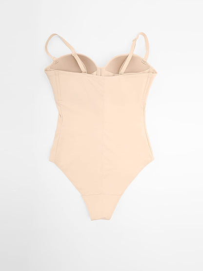 Seamless Underwire Half Cup Shapewear Bodysuit with Removable Pads