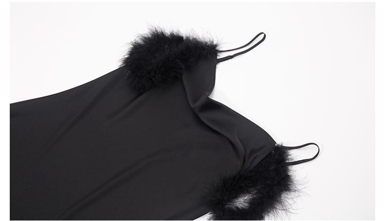 Elegant Off-shoulder Bridal Lingerie Feather Trim Satin Nightdress With Straps